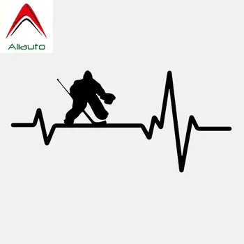 

Aliauto Funny Car Sticker Hockey Goalie Pads Puck Heartbeat Line Vinyl Motorcycles Accessories Decals Black/Silver,16cm*7cm