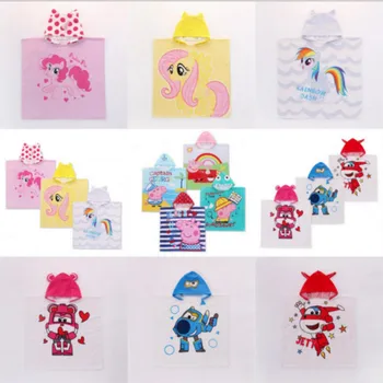 

60x120cm 100% cotton 0-6 years old children todler bathrobe cartoon print velvet swim beach towel hooded towel T793