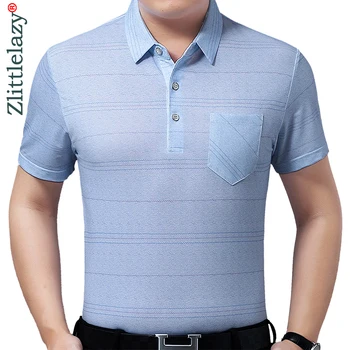 

2020 summer short sleeve polo tee shirt men casual pocket striped men's clothing polos shirts mens fashion slim poloshirt 41305