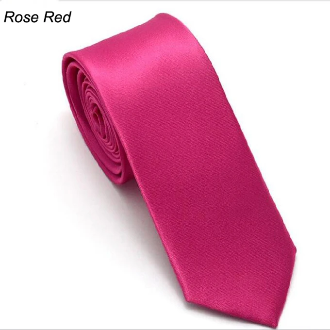 Rose Red 5 см ширина сплошной цвет Модные Узкие галстуки полиэстер узкие тонкие галстуки для взрослых школы детей партии - Цвет: Rose Red