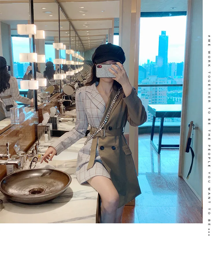 Photo Shoot Western Style Fashionable Plaid Stitching Lace-up Slimming Significant Leg Length Small Suit