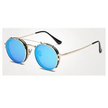 New Men Double Lenses Round Sunglasses 8 Colors Metal Frame Mirror Color Lens UV400 Retro Eyeglasses With Box