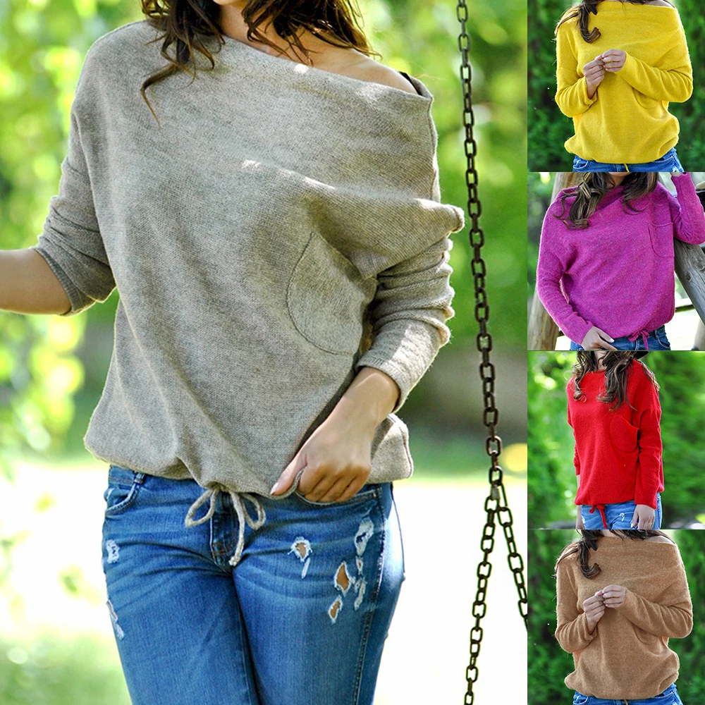 

2019 Knitting Sweater Women Autumn Slash Neck Pullover Female Off Shoulder Casual Pull Sweaters Korean Style Clothing Tops New