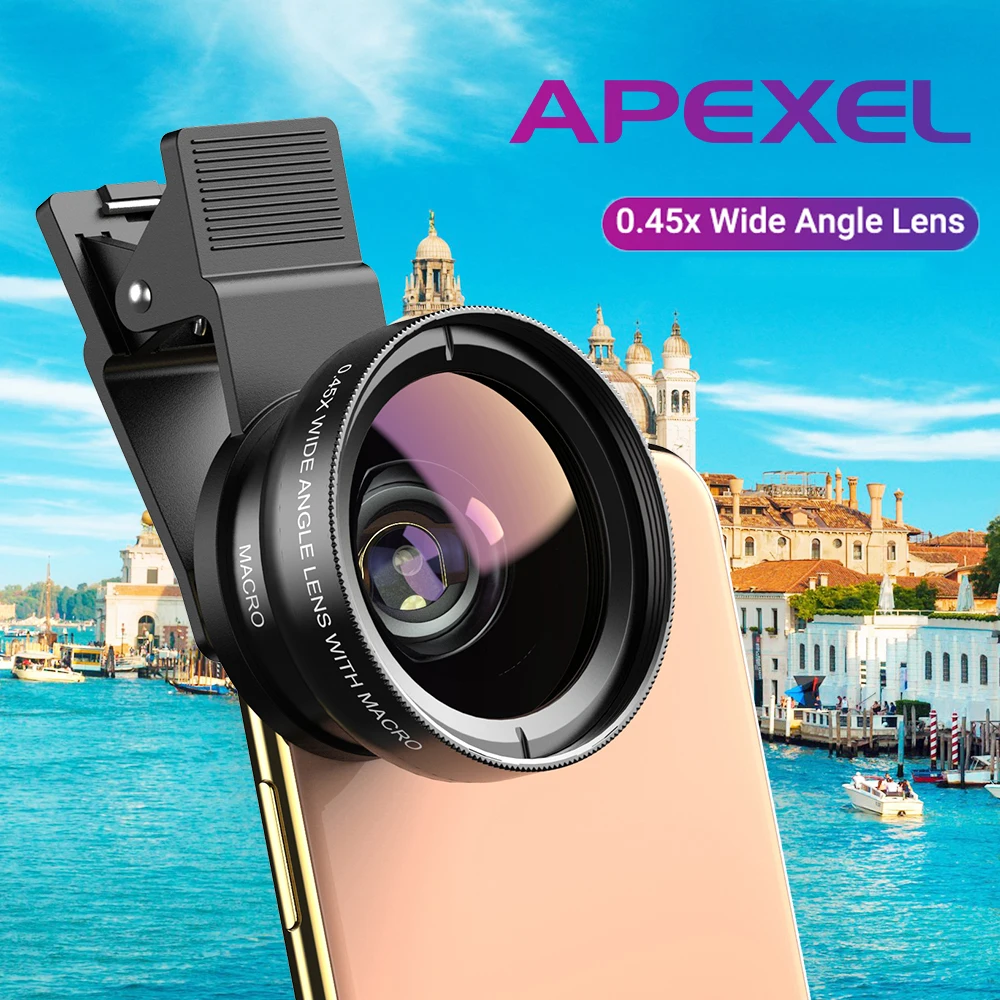 APEXEL Camera Phone Lens 2in1 12.5X Macro Mobile Lens 0.45X Wide Angle Camcorder Lenses For iPhone Samsung All Smartphone