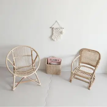 

INS Wind Children's Rattan Chair Handmade Sturdy Comfortable Children's Toddler Chairs Furniture Room Decoration