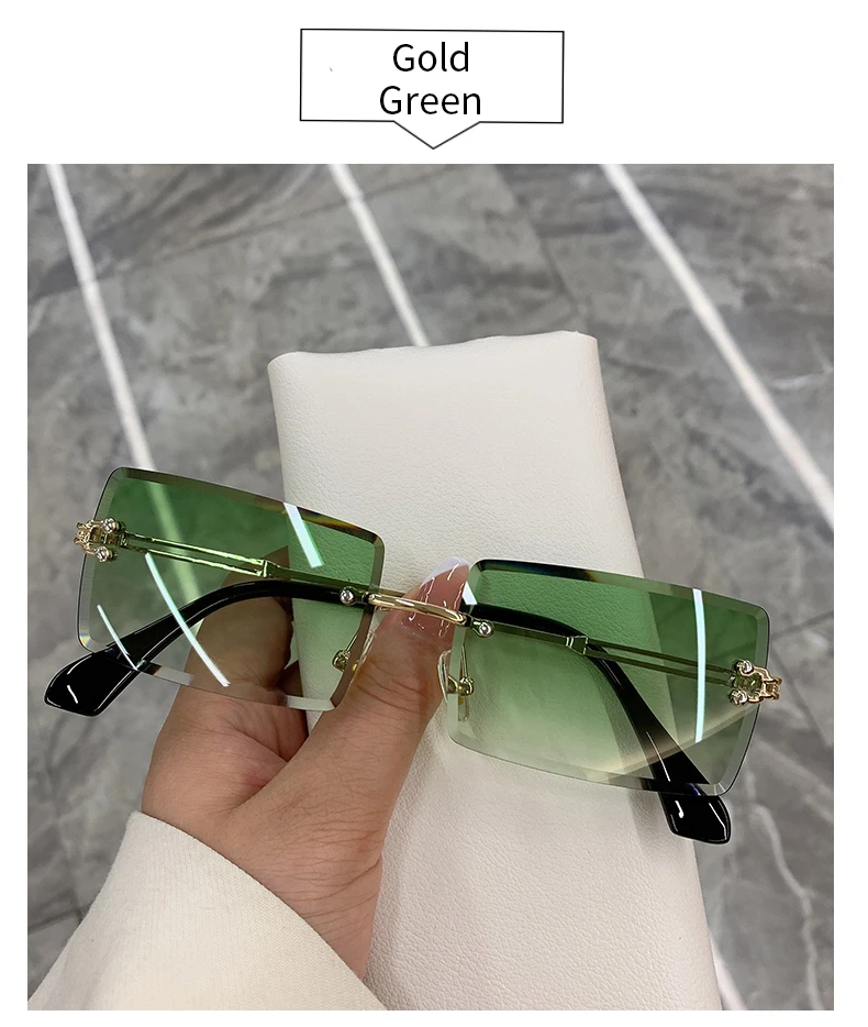 Vintage Fashion 2021 New Sunglasses Rimless Frameless Rectangle Shades Gradient UV400 Summer Traveling Sun Glasses for Women