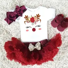 Рождественский костюм для новорожденных девочек; топы с цветочным принтом; комбинезон с короткими рукавами+ юбка-пачка; праздничное платье принцессы; детская одежда