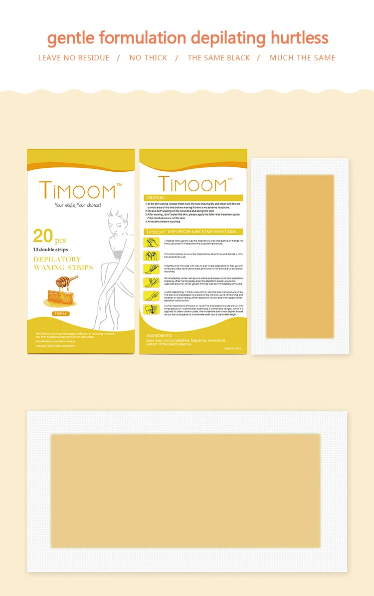 TIMOOM 20 pcs Hair Removal Depilatory Waxing Strips Cold Wax Strips