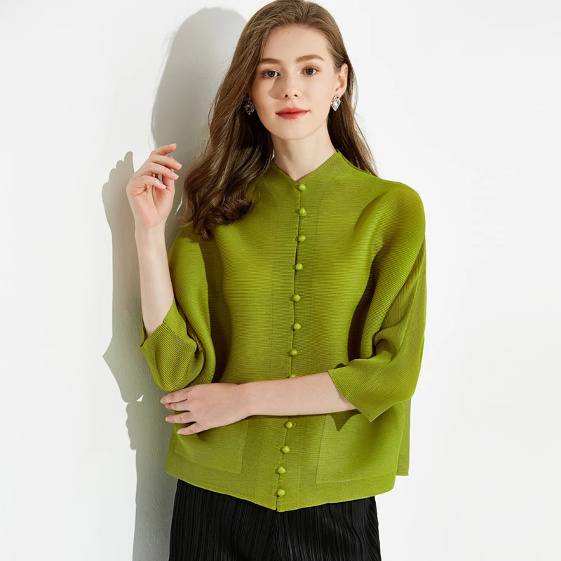 Новинка Miyake fold Европейская американская мода осень зима Чистый цвет кардиган китайский с длинными рукавами французское Женское пальто TP50