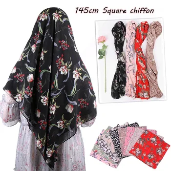 

Large square hijab Printed chiffon scarf floral plain shawls muslim scarves headscarf wraps headband scarves pashmina 145*145cm