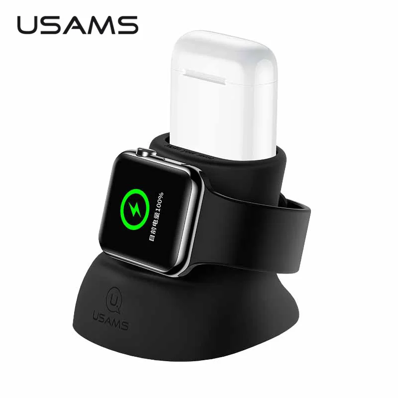 

USAMS 2 in 1 Charging Dock for Apple Watch 4 3 2 1 Silicone Charger Holder for i Watch Mount Stand Dock Station for Airpods 2 1