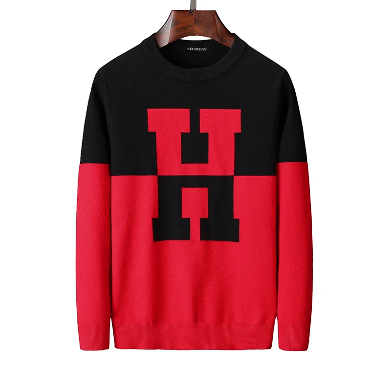 

Seestern Brand new 2019 Men's Sweaters Knitted with the Letter H Colour Matching Fashion Autumn Winter Warm out Sweaters