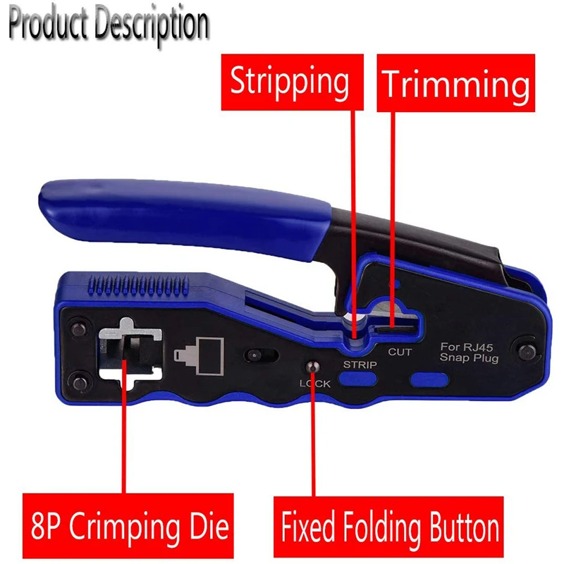 

LBER RJ45 Crimp Tool Pass Through Cutter for Cat6 Cat5 Cat5E 8P8C Modular Connectors All-In-One Wire Tool