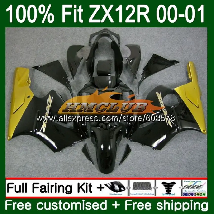 Подходит для литья под давлением для KAWASAKI ZX 1200 1200CC ZX12R 00 01 112CL. 13 ZX1200 ZX 12 R 12R ZX-12R 2000 2001 золотистый и черный обтекатель oem - Цвет: No. 1