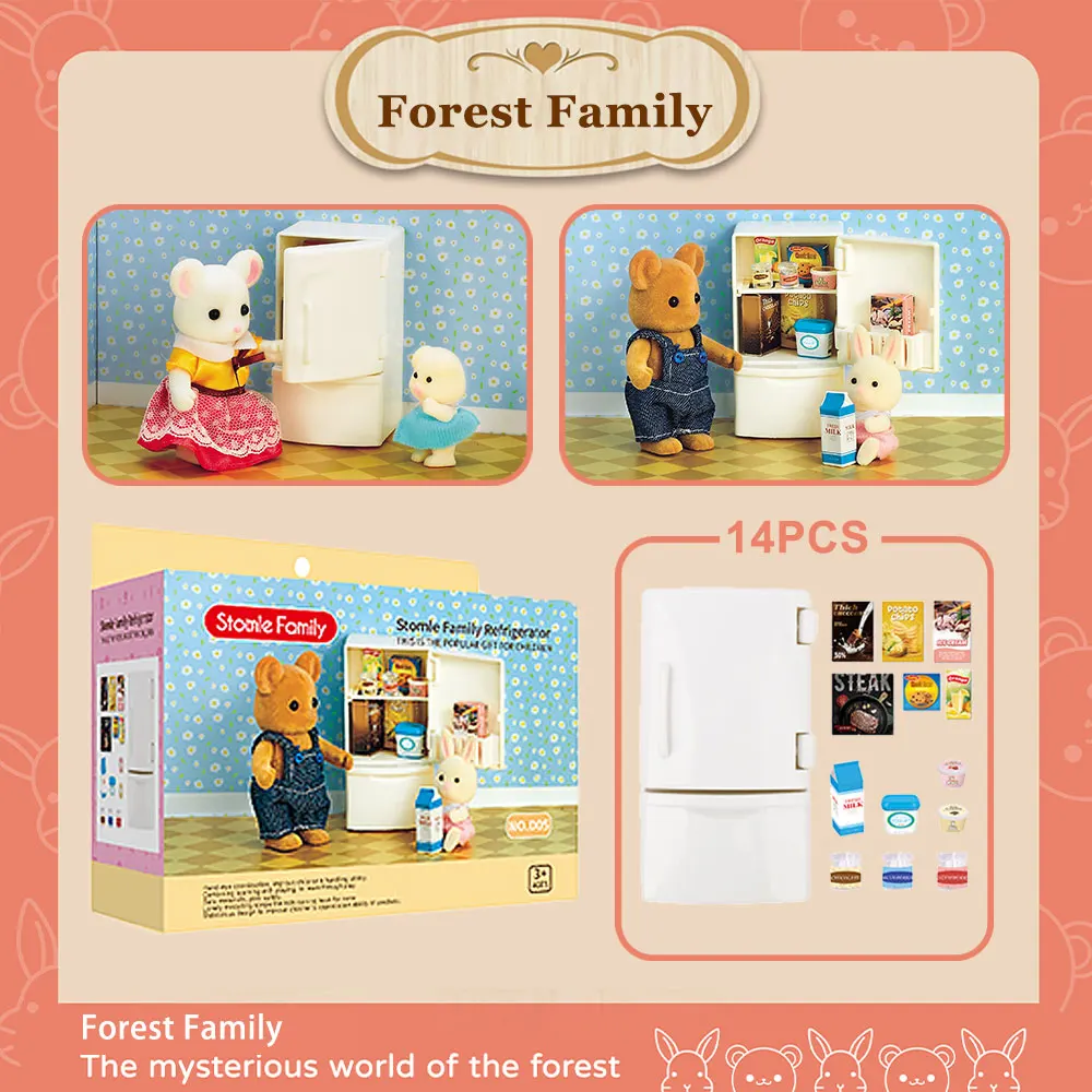 

Forest Family Dollhouse Furniture Children's Gifts Doll House Accessories Refrigerator Miniatures 2022 New Miniture Acessories