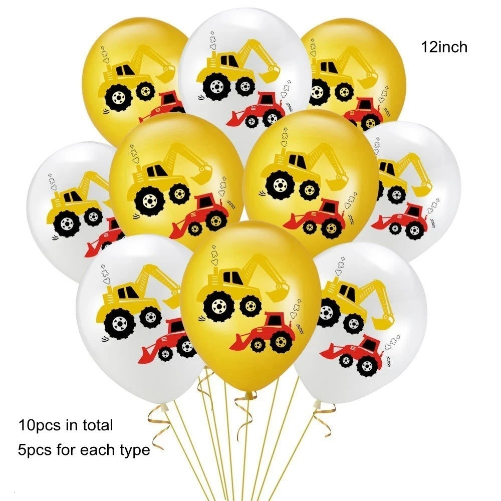 1 комплект строительный трактор шар экскаватор воздушные надувные воздушные шары грузовик автомобиль Беби Шауэр детский день рожденья для мальчиков поставки - Цвет: 10pcs white gold