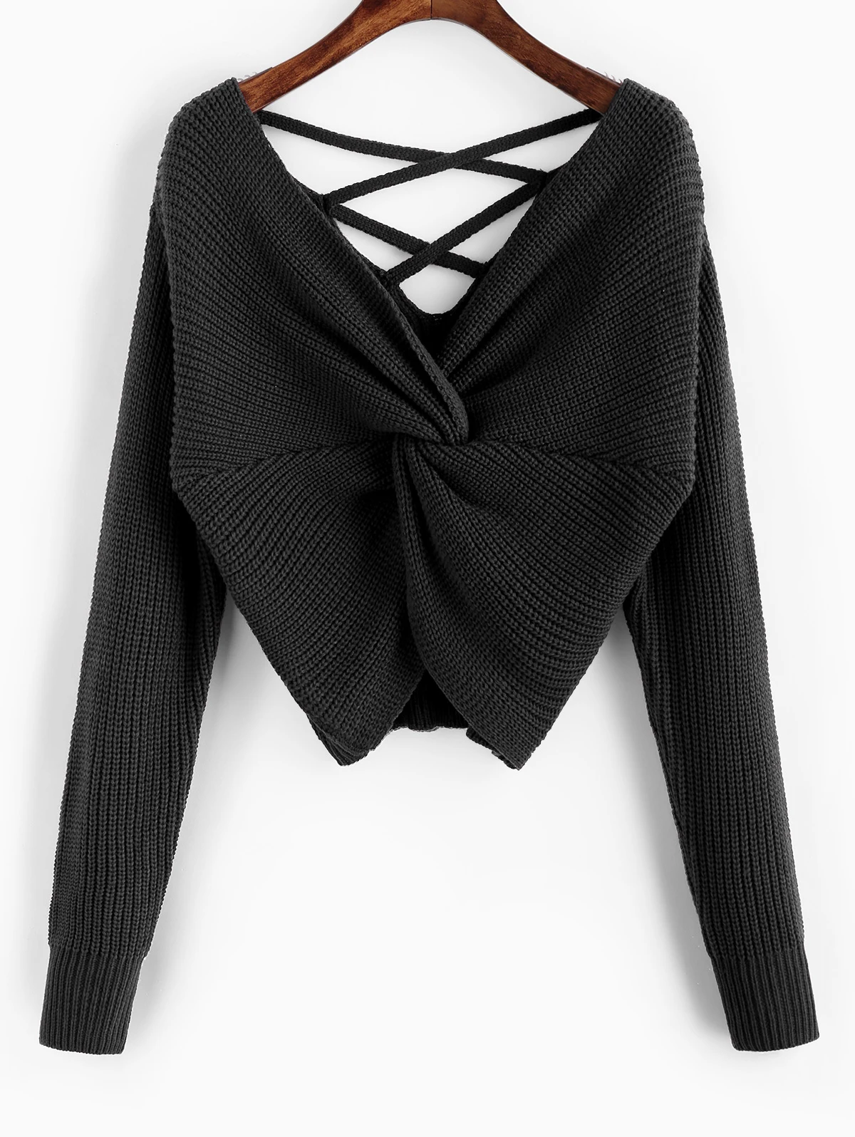 Женский свитер с перекрещивающимися плечами и глубоким вырезом, женский свитер, сексуальный свободный короткий пуловер, свитер - Цвет: Black