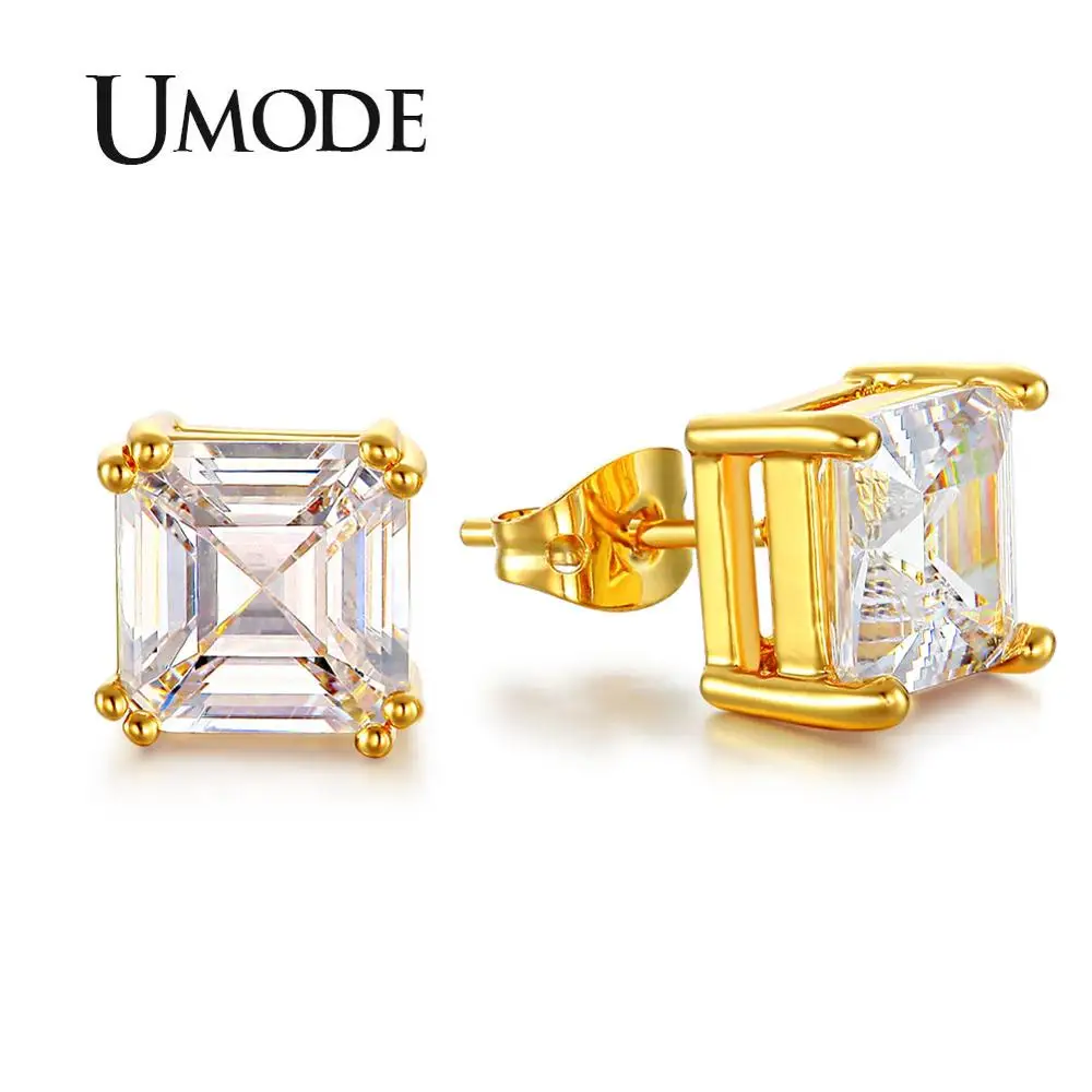 UMODE квадратный 2.5ct прозрачный кубический цирконий серьги-гвоздики серьги из желтого золота свадебные модные роскошные ювелирные изделия Femme подарки UE0187A