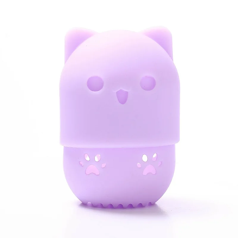 Kitten Beauty Powder Puff Blender Holder Sponge Makeup Egg Drying Case Portable Soft Silicone Cosmetic Blender Sponge Box Holder - Цвет: Purple