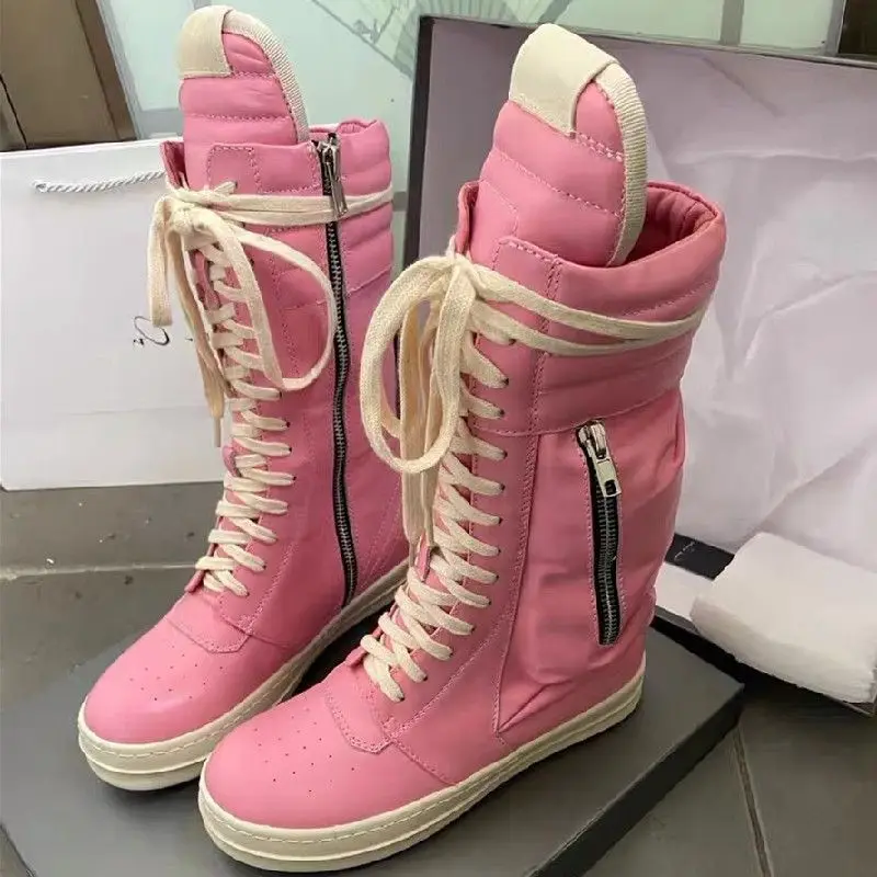 Women Motorcycle Leather Boots Men Luxury Mid-Calf Winter Riding Boots Shoes Casual Zip Flats Black Real Leather Shoes Unisex