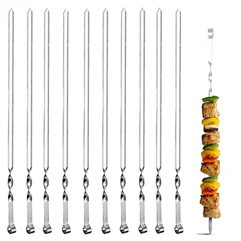 

BBQ Essentialstools Stainless Steel Grilling Skewers Flat Reusable Metal Skewer Sticks for BBQ, Party Set of 10 38cm