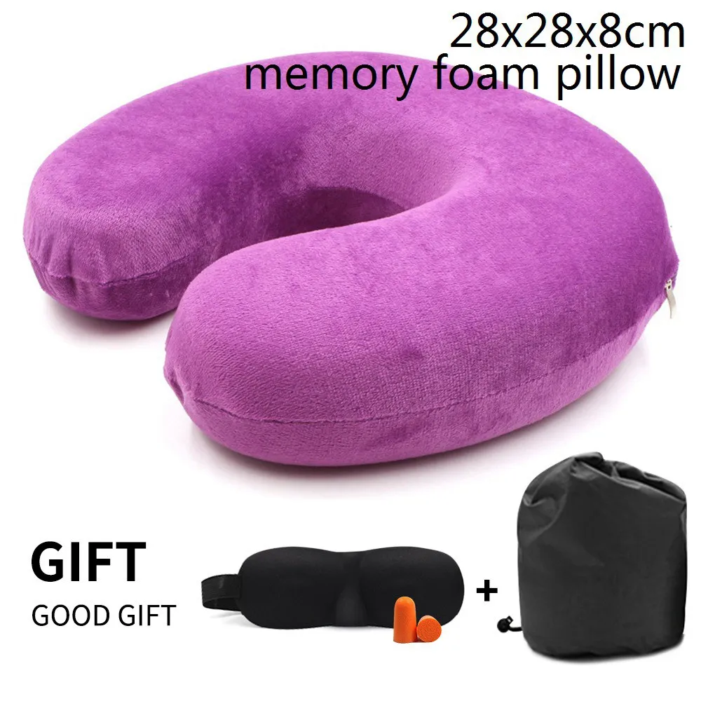 Подушка из пены с эффектом памяти, u-образные подушки для шеи, для самолета, поддержка шеи, аксессуары для путешествий, 4 цвета, удобные подушки для сна, дома - Цвет: B-purple