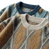 Zocept Autumn Winter New Men's Large Size Pure Wool Loose Thick O-Neck Pullovers Contrast Color Casual Knitted Cashmere Sweater 5