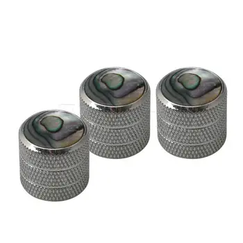 

3PCS Sliver Steel Pearl Abalone Guitar Potentiometer Knobs Three Circles