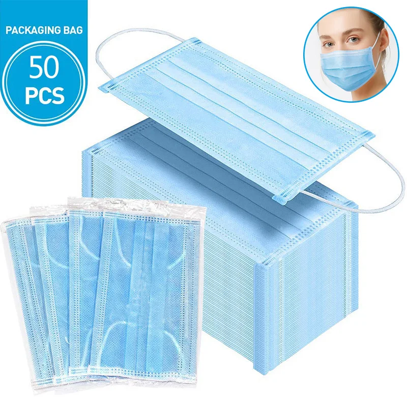 

50pcs Anti-Pollution 3 Layers Mask Dust Protection Face Masks Disposable Breathing Filter Earloop DJA99