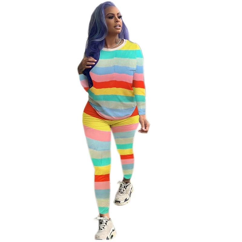 

Plus Size Striped Two Piece Set Tracksuit Women Crop Top and Pants Set Sweat Suit Women 2 Piece Outfits Casual Matching Sets