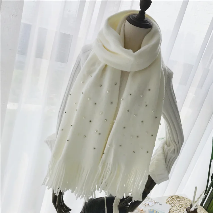 Шарф женский корейский дикий вязаный шерстяной жемчуг толстый Корейский вариант двойного назначения длинный академический шарф осень и зима