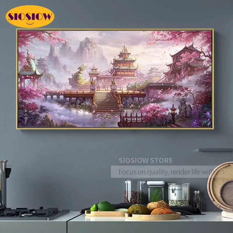 SIOSIOW 5d Diamond Embroidery Landscape Picture Of Rhinestones Full Square Japanese Diamond Painting Cherry Blossoms Home Decor