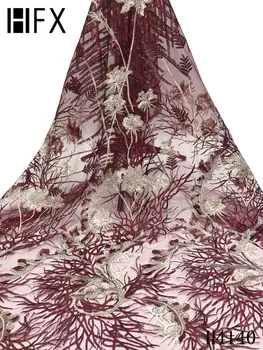 

HFX Nigerian Lace Fabric 2020 High Quality Lace French Tulle Lace Embroidery Mesh Fabric African Net Lace For Wedding F4140