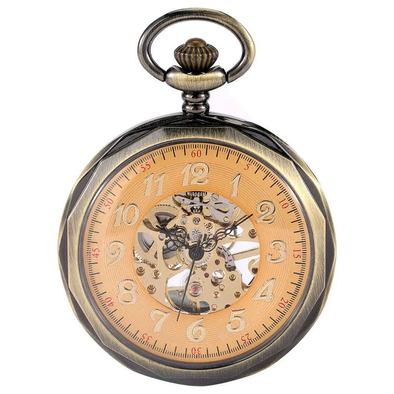 Steampunk Mechanical Pocket Watch Analog Handwinding Skeleton Clock for Men Women Pendant Chain Watches Open Face Arabic Number