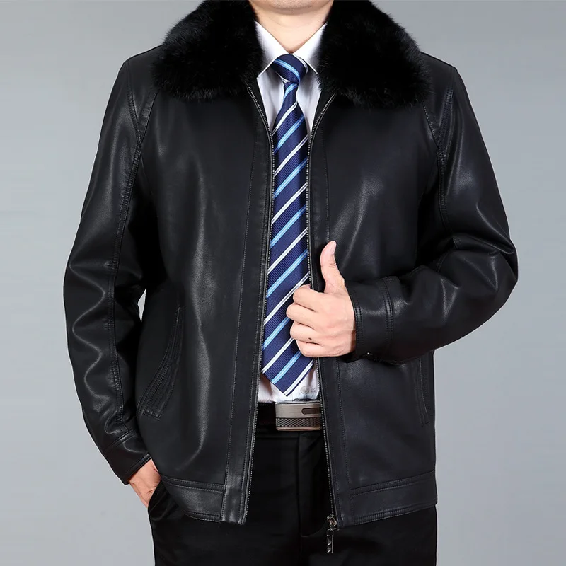 

MEN'S Leather Coat Coat Europe And America Men's Fur Collar Warm Leather Jacket Washing Jacket