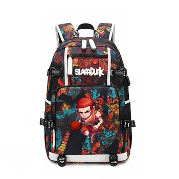 

Slam Dunk Printing School Bags for Teenager Boys Sakuragi Bookbag USB Charging Travel Laptop Backpack Street Basketball Bagpack
