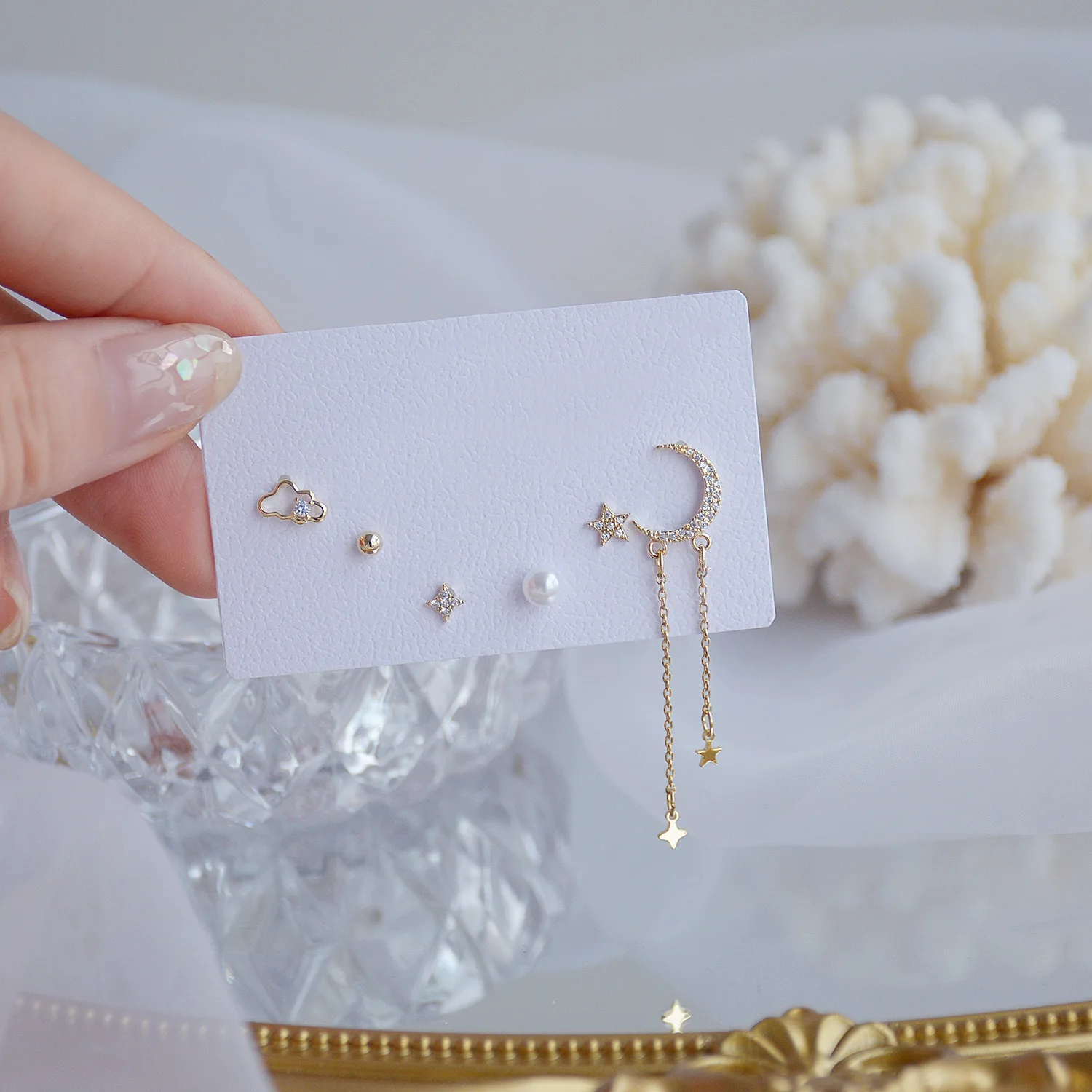 2020 Korea New Design Fashion Jewelry Creative 6-piece Set Small Ear Pearl Star Moon Female Earrings