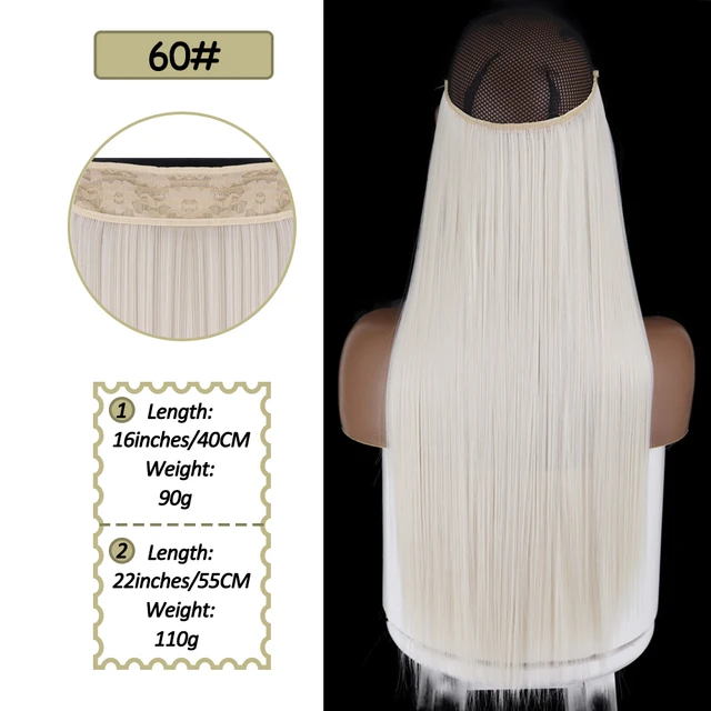 Synthetic No Clip Halo Hidden Hair Extension Ombre Artificial Natural Fake False Long Short Straight Hairpiece Blonde For Women 60