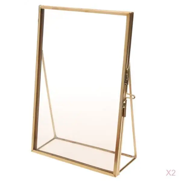 2pcs Vintage Gold Clear Glass Photo Picture Frame Free Stand Portrait Wedding Favors 5x7 inch