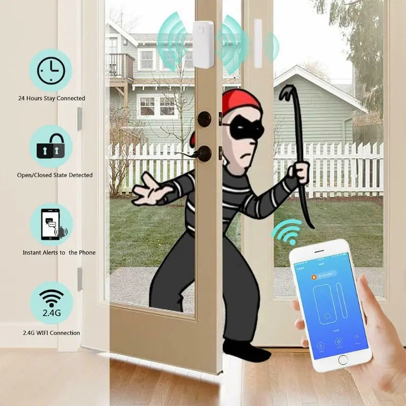 1 комплект умный дом безопасности беспроводной дверной сигнализации WiFi датчик оконной двери детектор через приложение управление для Alexa
