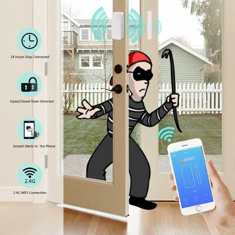 1 комплект, умный дом, безопасность, беспроводная дверь, сигнализация, WiFi, окно, дверь, датчик, детектор через приложение, управление для Alexa, Google, домашняя система