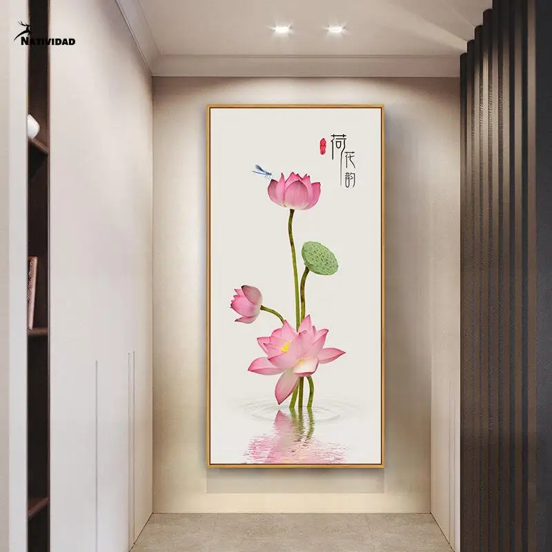 

Traditional Chinese Style Lotus Peony with Poems Poster Print Canvas Painting Wall Art Pictures for Living Room Home Decor
