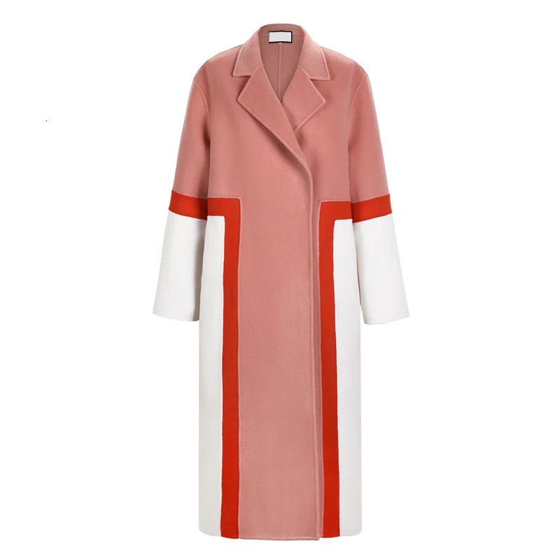 [EAM] свободное приталенное шерстяное пальто контрастных цветов с разрезом большого размера, парки, новинка, длинный рукав, женская мода, Осень-зима, 1K900 - Цвет: pink colour