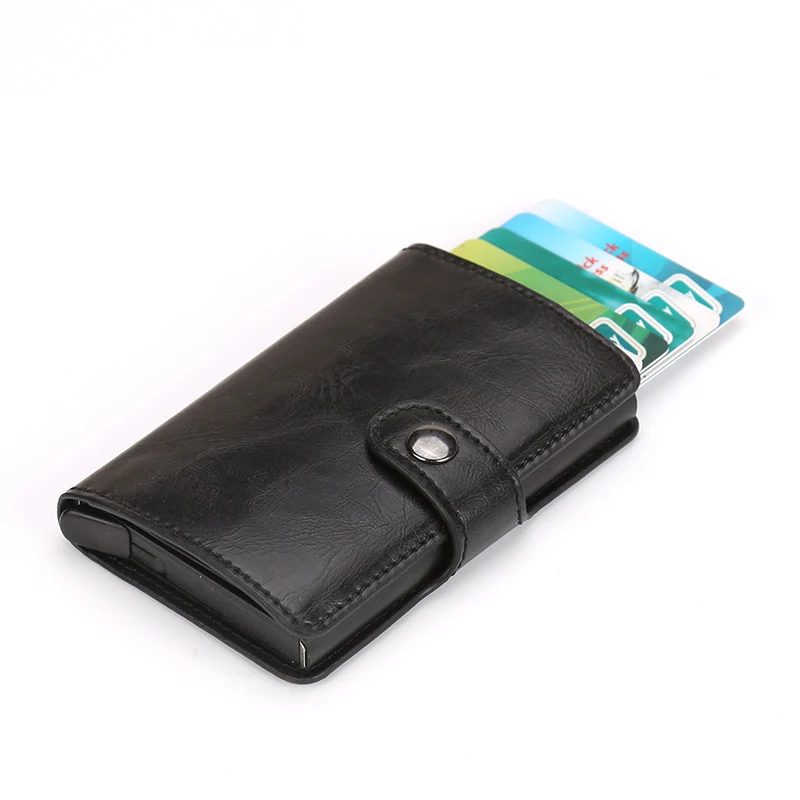 

Men Credit Card Holder RFID Blocking PU Leather Automatic Business ID Card Holder Aluminum Metal Men Wallet Purse for Cards