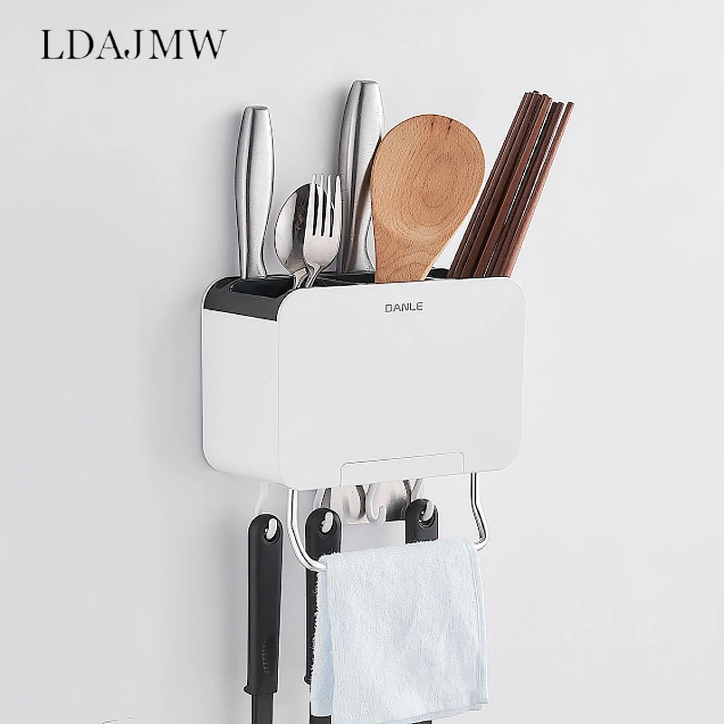 

Kitchen Rack Wall-mounted Drain Multi-function Knife Holder Paste Style Creative Storage Plastic Tube Box Seamless Free Punch