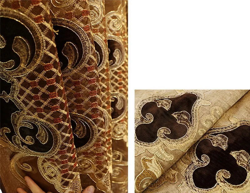 Нордическая Роскошная шенилловая коричневая Геометрическая занавеска для гостиной, Высококачественная вышивка, пряжа, занавески на окна для виллы, спальни, WP082#40
