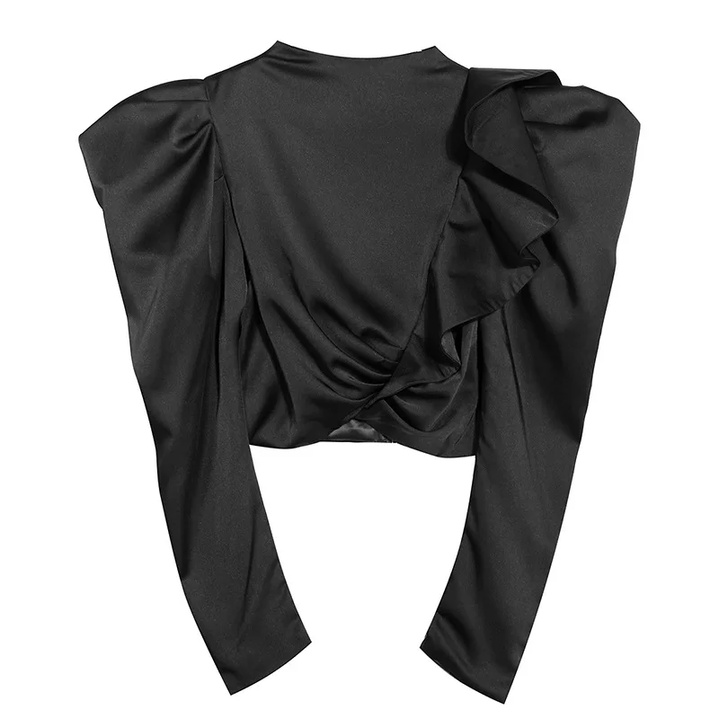 Подиумные дизайнерские женские топы весенние элегантные блузы с драпированными оборками с длинным рукавом женские красные/черные/бежевые