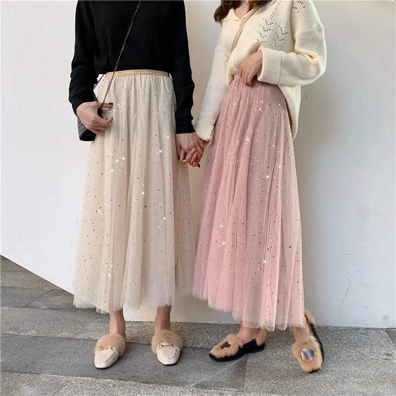 

2019 Spring Clothing New Style Korean-style Super Fire Fairy Star Gauze Mid-length A- line Half-length Tutu