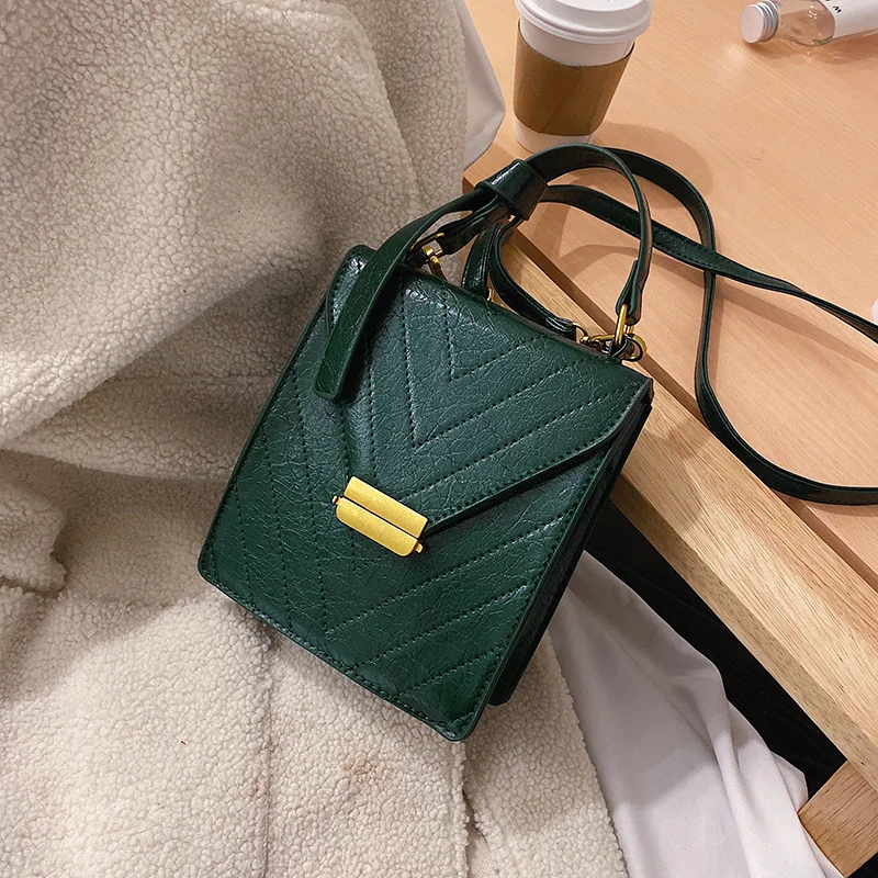 Роскошные качественные женские сумки через плечо из искусственной кожи,, маленькая простая стильная сумка через плечо, сумочки для телефона - Цвет: Зеленый