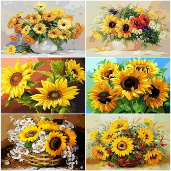 

AZQSD Oil Painting By Numbers Daisy Drawing On Canvas HandPainted Art Gift DIY Coloring By Numbers Flower Home Decor